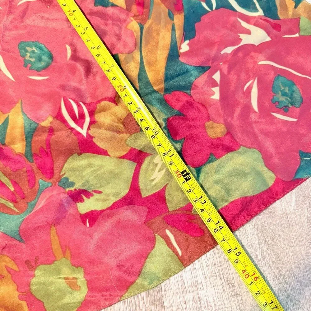 Vintage Silk Watercolor Scarf Floral Green Burgundy Berry